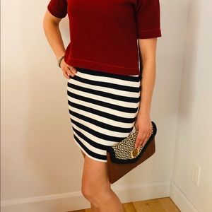 Striped blue and white tube fitted skirt